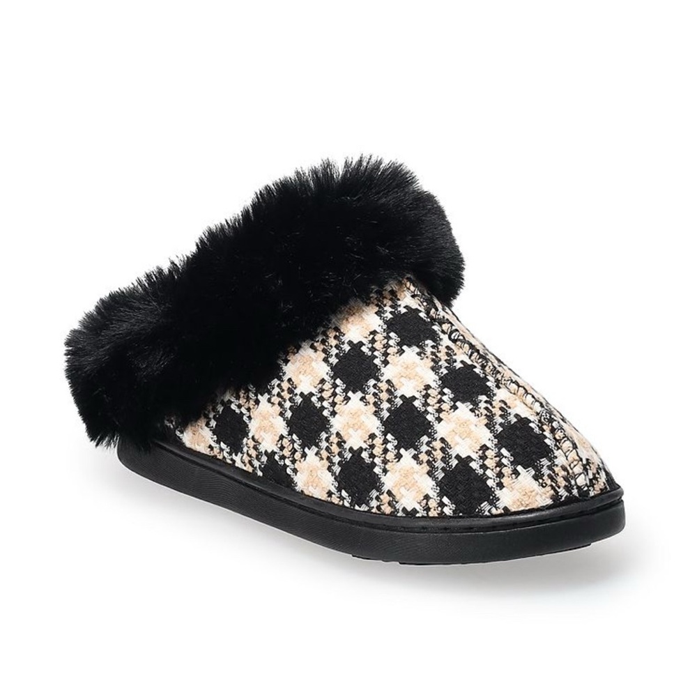 LC Lauren Conrad Black and Cream Plaid Slippers